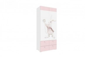 Детская Алиса ПМ-332.22 исп.3 Шкаф комбинированный (с 4 ящ. и 2 дв.) белый матовый с ФП-розовый в Ишиме - ishim.mebel-74.com | фото