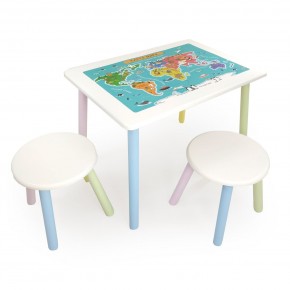 Детский комплект стол и два табурета круглых с накладкой Детский мир (Белый, Белый, Цветной) в Ишиме - ishim.mebel-74.com | фото