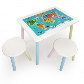 Детский комплект стол и два табурета круглых с накладкой Детский мир (Белый, Белый, Цветной) в Ишиме - ishim.mebel-74.com | фото