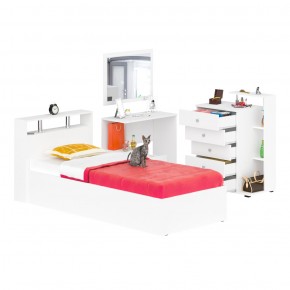 Камелия спальня № 7 Кровать 900 + Стол косметический + Зеркало + Комод, цвет белый, сп.м. 900х2000 мм., б/м, основание есть в Ишиме - ishim.mebel-74.com | фото