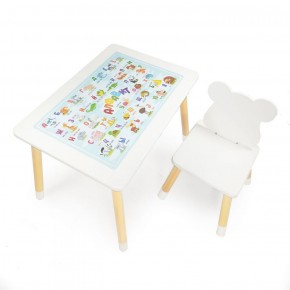 Комплект детской мебели стол и стул Мишутка с накладкой Алфавит (Белый/Белый/Береза) в Ишиме - ishim.mebel-74.com | фото