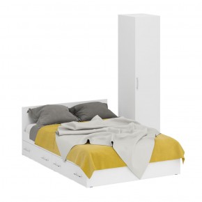 Кровать с ящиками 1400 + Пенал Стандарт, цвет белый, ШхГхВ 143,5х203,5х70 + 45х52х200 см., сп.м. 1400х2000 мм., без матраса, основание есть в Ишиме - ishim.mebel-74.com | фото