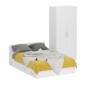 Кровать с ящиками 1400 + Шкаф 2-х створчатый Стандарт, цвет белый, ШхГхВ 143,5х203,5х70 + 90х52х200 см., сп.м. 1400х2000 мм., б/м, основание есть в Ишиме - ishim.mebel-74.com | фото