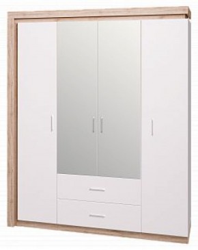 Шкаф для одежды с ящиками 4-х створчатый с зеркалом Люмен 16 в Ишиме - ishim.mebel-74.com | фото